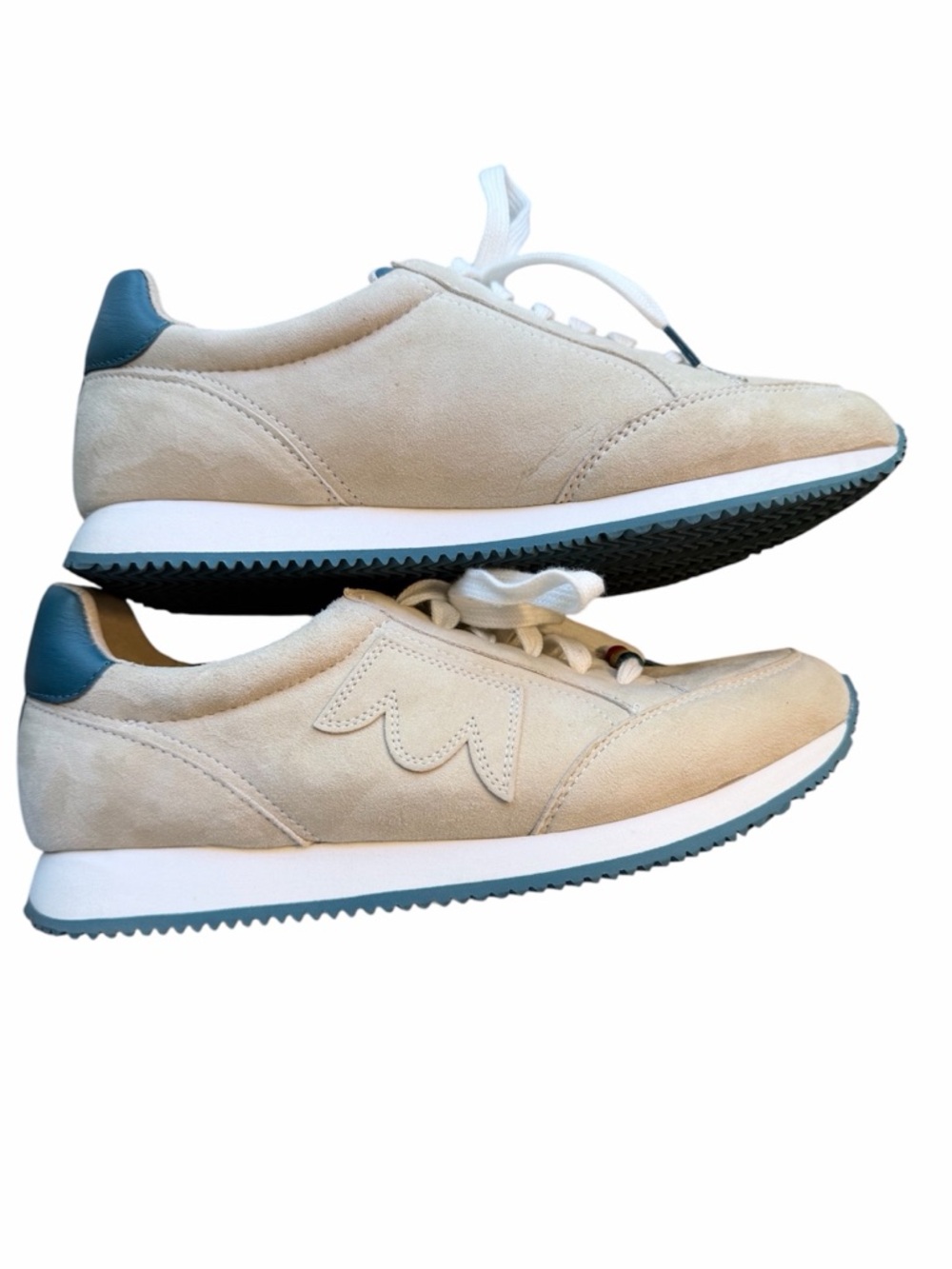 Birdies Beige Suede Sneakers with Teal accents